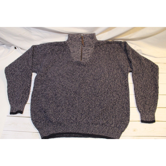 The Great Plains Men's L Blue White 1/4 Zip LS Sweater Cotton Preppy Classic - Picture 3 of 13